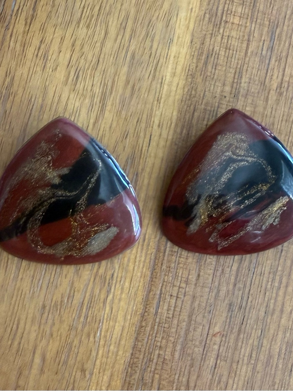 Handcrafted Red & Black Decorative Accent Stones - 80s 90s Vintage Earrings